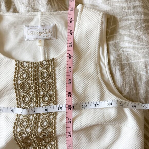 Pappagallo White Textured Knit Tank Dress with Gold Detail and Lace Trim Size XS - Picture 5 of 5